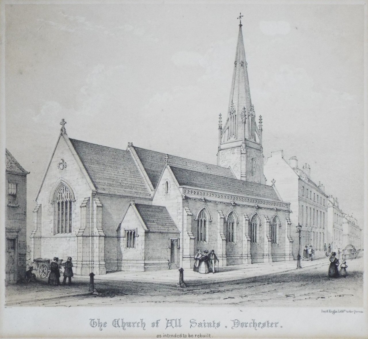 Lithograph - The Church of All Saints, Dorchester. as intended to be rebuilt.